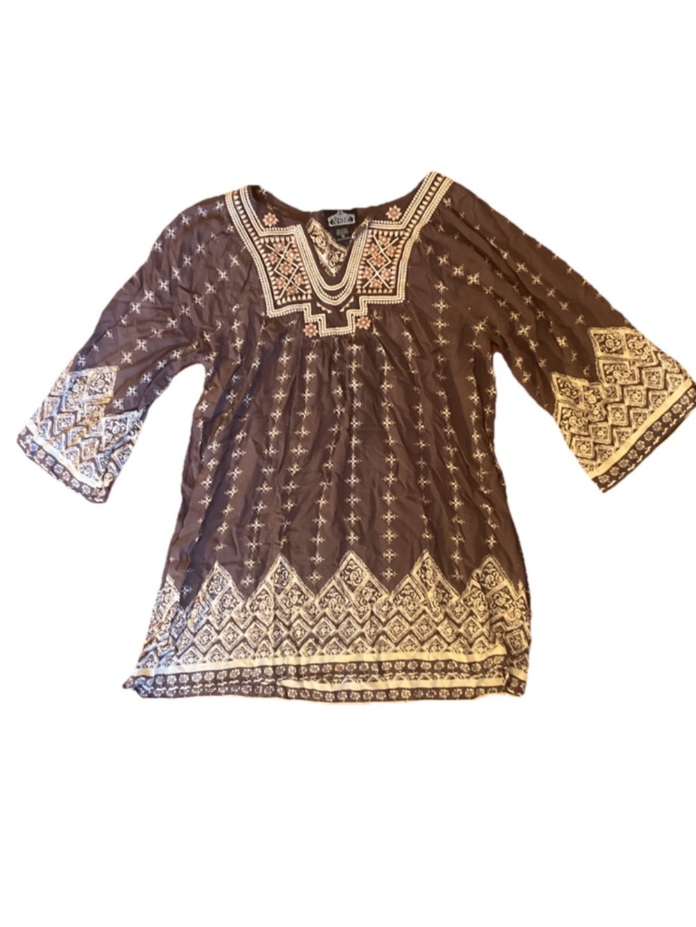 Angie Brown Tunic with Cream Embroidered Yoke